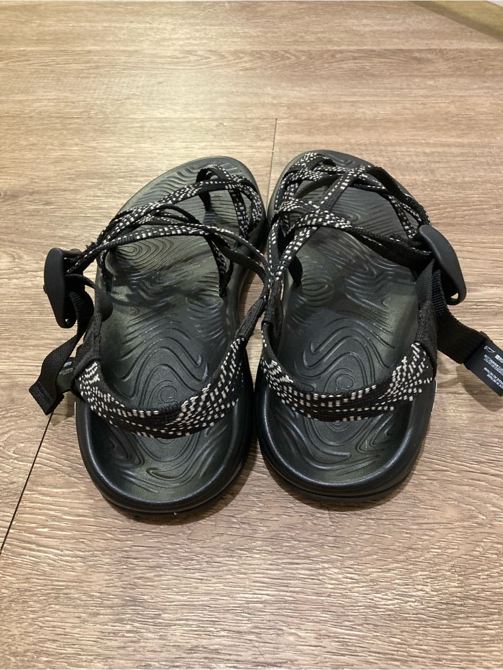 Chaco Women's Strappy Sandal in Black with White Pattern - Picture 4 of 7
